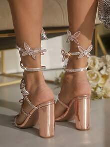 SHUZIA Women's Rose Gold Butterfly Decorated High Heel Sandals For Wedding Party Summer Shoes Spring Shoes Spring Break Easter Prom Heels Summer Shoes - Rose Gold - View 3