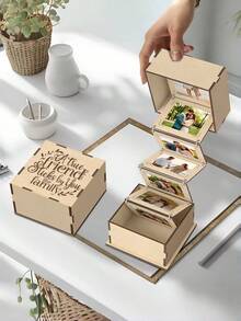 Wooden Foldable Multi Photo Frame Hinged Chain Design Desktop Tabletop Picture Display Stand Multi-Slots Family Memory Photo Holder Rustic Wood Frame Home Bedroom Decor Anniversary Gift - multicolor - View 2