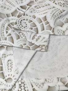 Selianne Summer Elegant Faux Lace Print Asymmetric Collar T-Shirt - Apricot - View 6