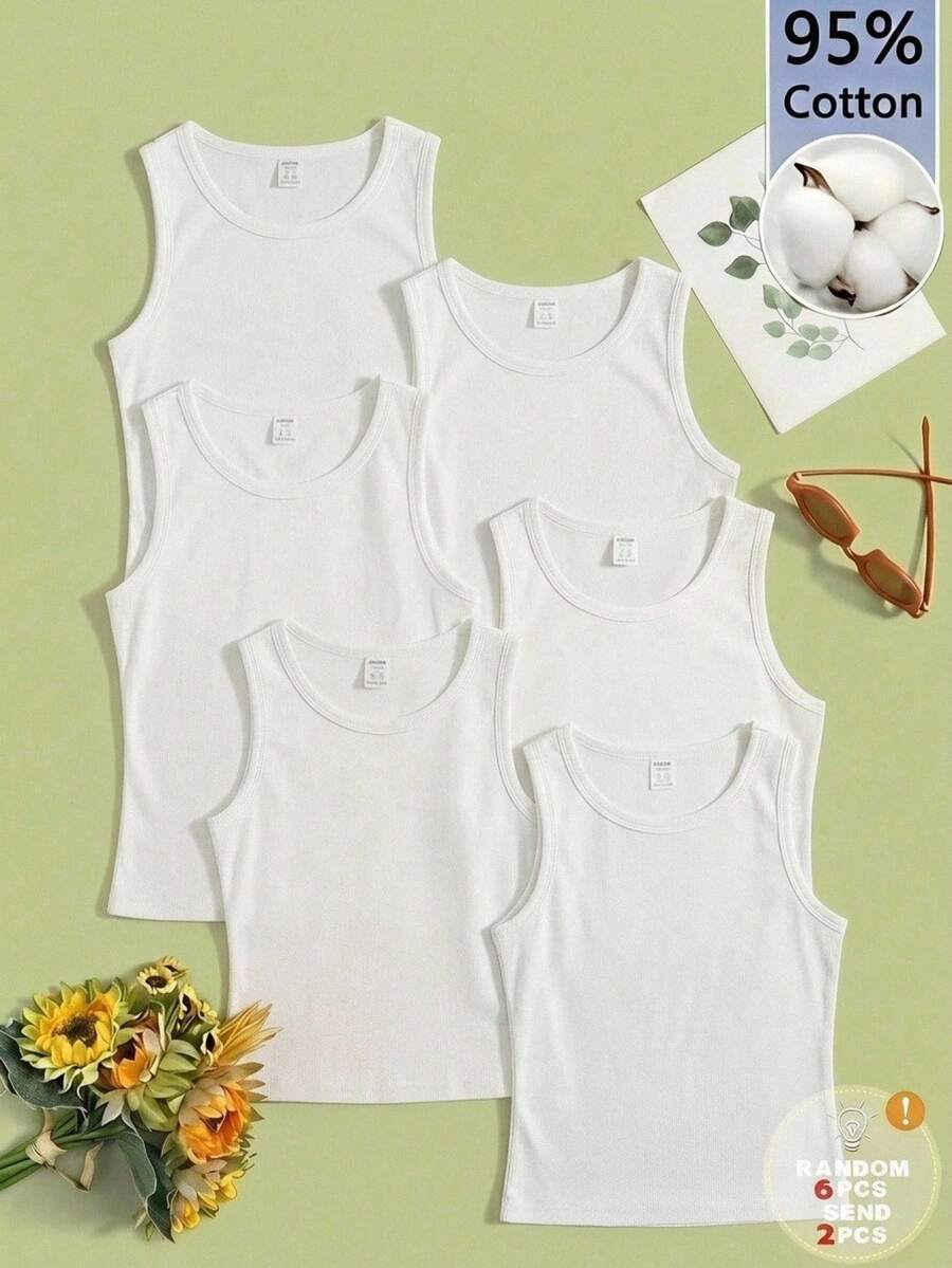 2 piezas/Set Camiseta sin mangas blanca versátil de cuello redondo para niñas - Blanco - Ver 1