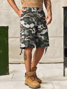 Norleigh Men/Boys Camouflage Cargo Shorts, Loose Straight Leg Casual Shorts With Pockets, Summer Street Style - Blue - View 1