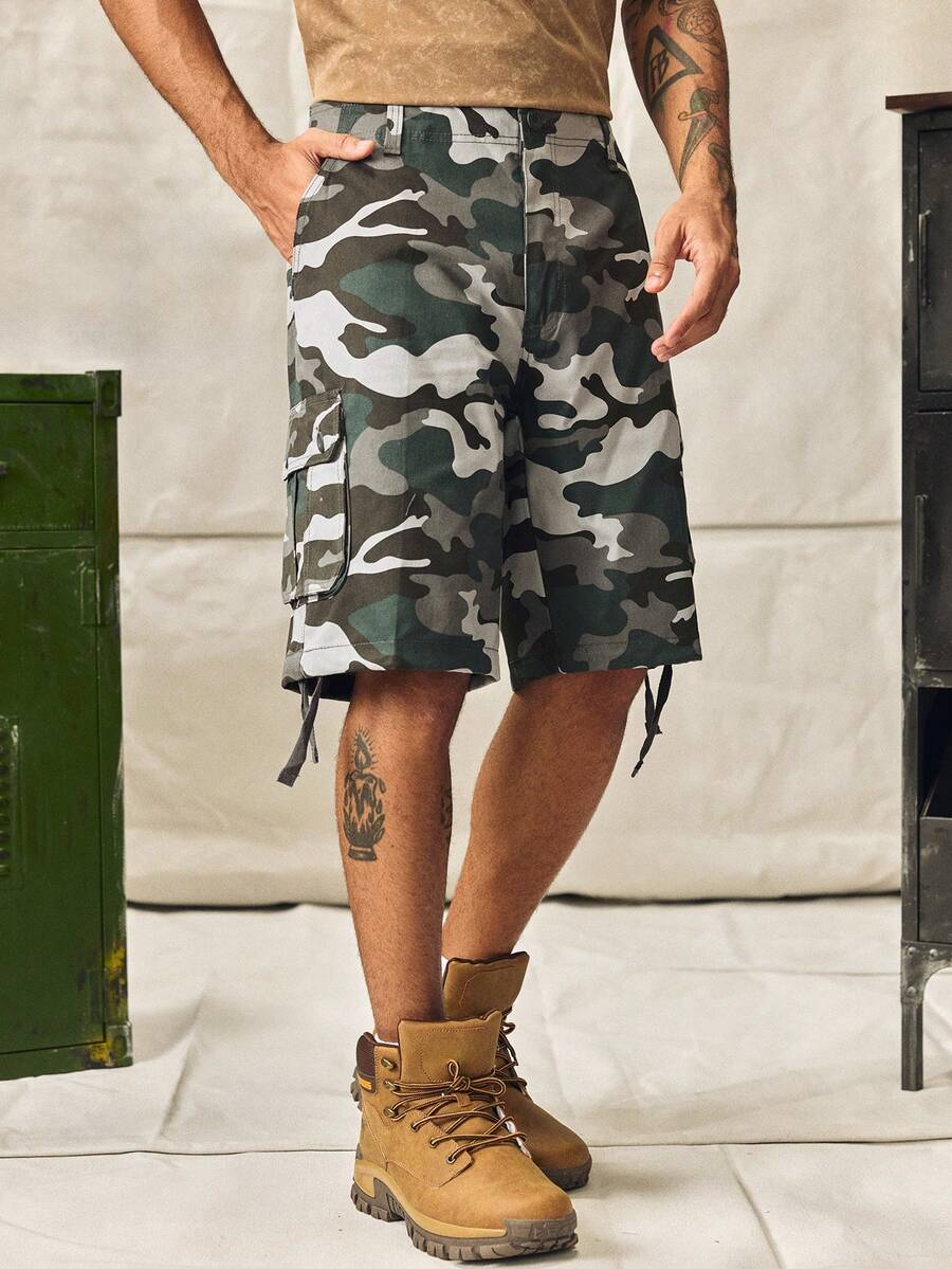 Norleigh Men/Boys Camouflage Cargo Shorts, Loose Straight Leg Casual Shorts With Pockets, Summer Street Style - Blue - View 1