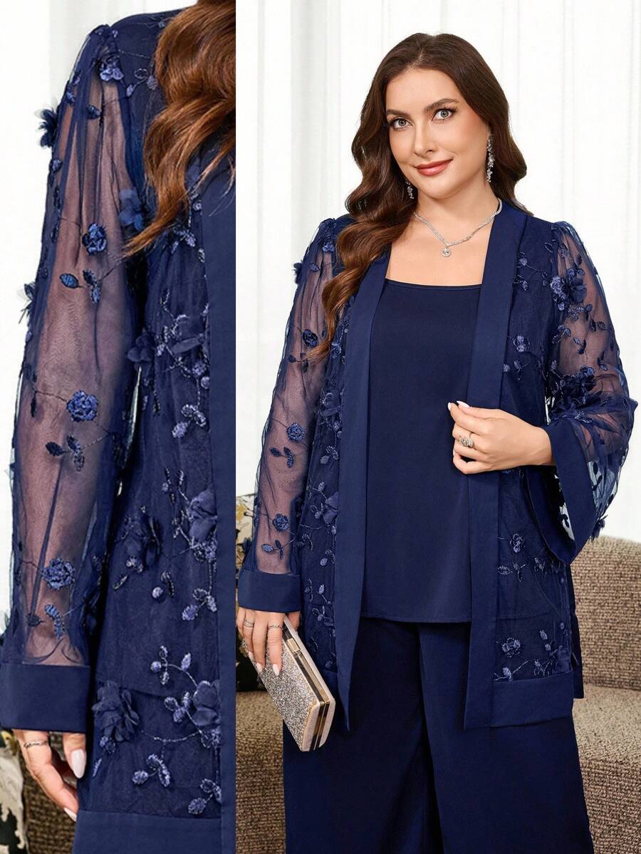 Reflora Plus Size Women 2 Pieces Set Autumn Winter Elegant Purple Outfit With Rhinestone Decor For Party Fall