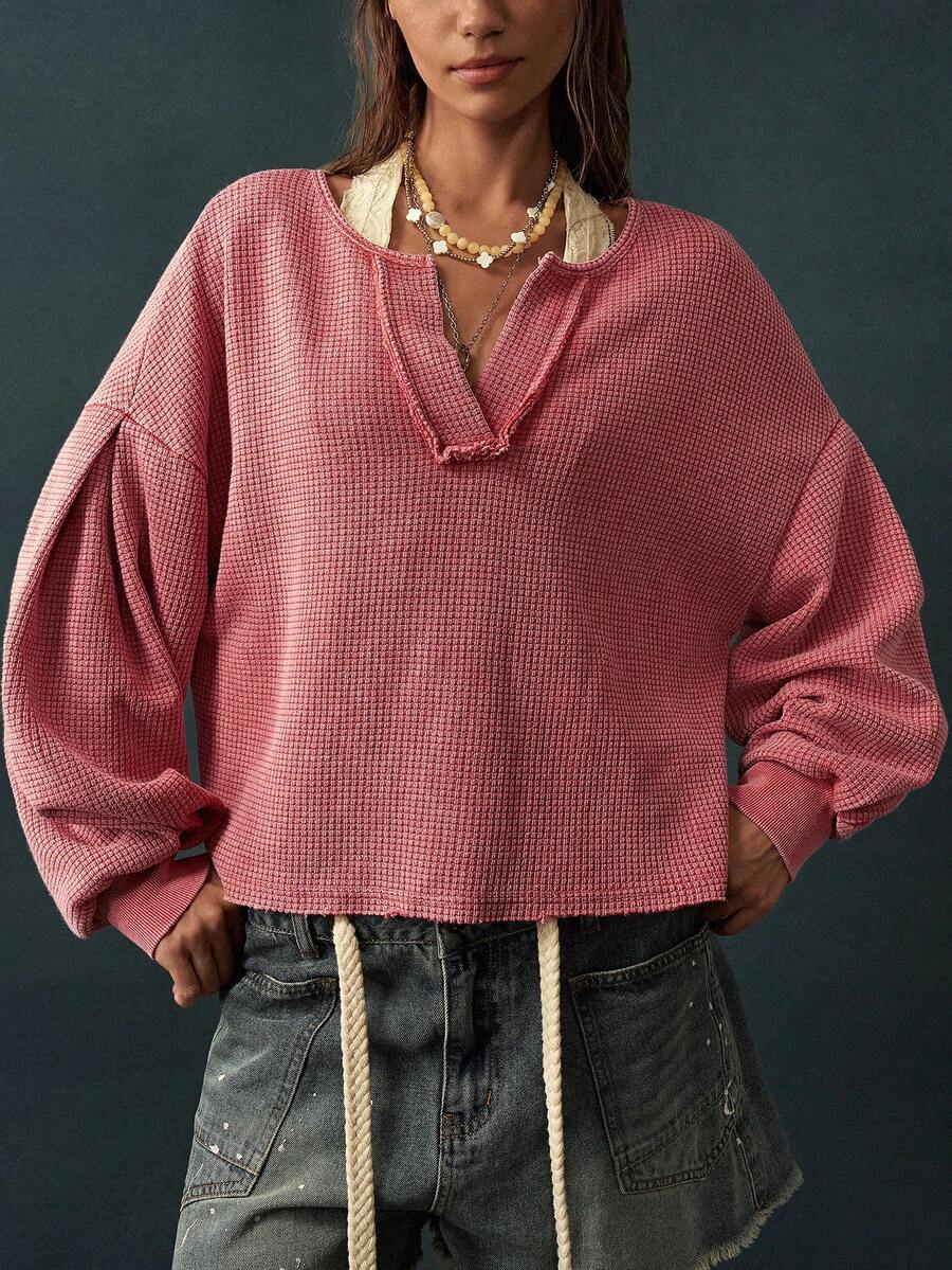 Bohemela Women's Casual Notch Neck Sweatshirt, Autumn - Redwood - View 1