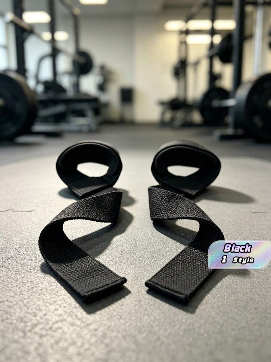 1 Pasang Tali Bantu Olahraga, Tali Silikon Anti Selip Tahan Lama untuk Latihan Kekuatan, Pull-Up, dan Dumbbell di Gym - Hitam - View 1