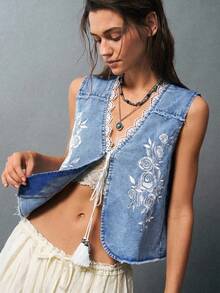 Bohemela Rompi Wanita Tenun Warna Polos Kasual - Biru - View 2
