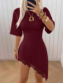 SHEIN EZwear 酒紅色針織修身女款洋裝 - 酒紅色 - 查看 4