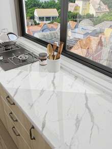 1 Roll White Marble Pattern Kitchen Oil-Proof Peel And Stick Removable Waterproof Countertop Paper, …Suitable For Cabinets, Furniture, Kitchen, - A - View 5