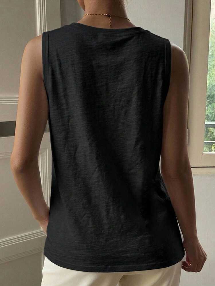 Livesso Women's Loose Black Tank Top, Casual Business Office Vacation Vacation Blouse, Undershirt For Summer, Vacation And Commute - Black - View 4