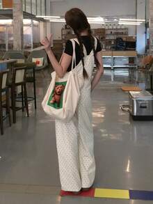 Women's Casual Polka Dot Denim Overalls And Jumpsuits Cute Tops Vacation - Apricot - View 8