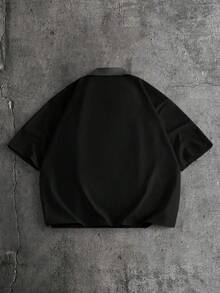 AXEPEAK 男士休閒刺繡拉鍊半開襟短袖 Polo 衫 - 黑色 - 查看 2
