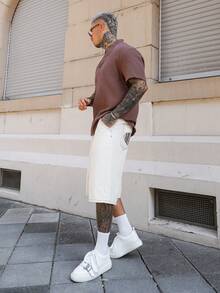 Artur Kramer Oversized Crop Length Zip Through Shorts Branded Embroided Patch Detailing Jort Style Bermudas Spring Summer Essentials - White - View 3
