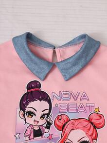 SHEIN Tween女孩 2件/套，適合女孩，活力卡通休閒風，校園日常，春秋套裝，寬鬆，針織，極簡，秋季韓版套頭衫 - 彩色 - 查看 6