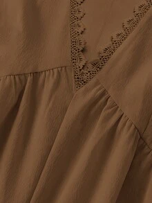 EMERY ROSE Celana Panjang Wanita Kasual Tenun Model Lebar untuk Musim Panas - Coffee Brown - View 3