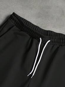 SLATEMANN 男士拼色拼接字母印花套頭運動衫與運動長褲套裝 - 黑色 - 查看 6