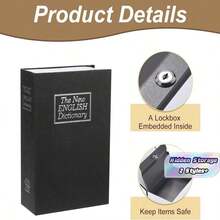 Decorative Book Safe Box With Key Lock, Fake Book Hidden Storage Box, Ideal For Home Bookshelf, Storage, Piggy Bank, Document Safe, Black - Black - View 2
