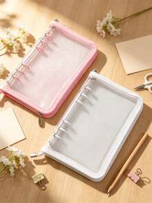 1 A6 Transparent Glitter Zipper Binder Pouch, Stationery Bag Suitable For Students - A6 - View 6