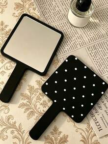 Square Handheld Makeup Mirror With Handle, HD Clear Portable Hand Mirror, Polka Dot Cosmetic Mirror For Daily Makeup & Travel - Multicolor - View 14