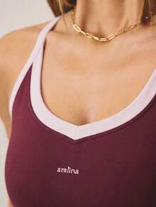 Aralina 女款休閒對比色背心，適合夏季運動穿搭與機場造型 - 酒紅色 - 查看 4