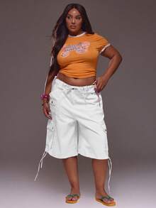 MUSERA Plus Size Denim Shorts - Black and White - View 1