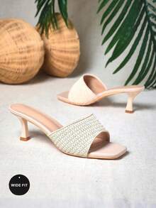SHUZIA Wide Fit Women's Raffia Heeled Sandals For All-Day Comfort Mother's Day Present For Christmas Valentine's Day,Travel Essentials For Summer - Beige - View 6