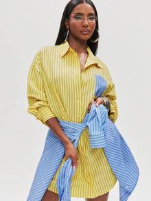 NYA SZN Dress Mini Wrap Button Up Tie Detail Two Tone - Multicolor - View 3