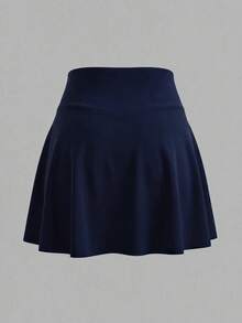 Sweetra Women's Solid Color Casual Versatile Daily Travel Sports Skorts 2pcs Set - Blue and White - View 6