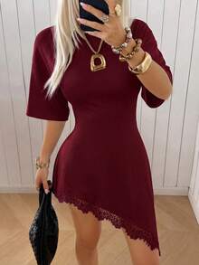 SHEIN EZwear 酒紅色針織修身女款洋裝 - 酒紅色 - 查看 7