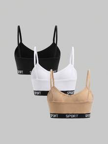 SHEIN Girlism Dozemod 青少年女孩簡約字母彈性帶露背內褲3件組 - 卡其色 - 查看 2