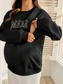 SHEIN Maternity Letter Print Nursing Casual Everyday Top Fall - Black - View 1