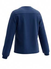 TaskEZ Deep Blue Long Sleeve Ribbed Cuff Crew Neck Multi-Pocket Convenient Comfortable Scrub Jacket - Blue - View 4