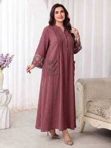 Al Najma Plus Size Women Solid Color Casual Party Arabian Dress - Dusty Pink - View 7