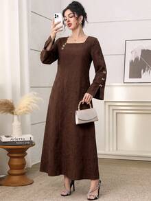 Yasmyna Women's Square Neck Casual Daily Wear Arabian Dress - Brown - View 5