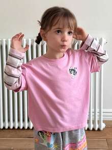 THE POWERPUFF GIRLS X DAZY Young Girl Color Block Striped Long Sleeve 2 In 1 Autumn T-Shirt - Baby Pink - View 10