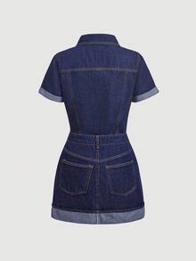 Sweetra Casual Denim Dress For Women - Blue - View 2
