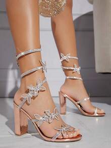 SHUZIA Women's Rose Gold Butterfly Decorated High Heel Sandals For Wedding Party Summer Shoes Spring Shoes Spring Break Easter Prom Heels Summer Shoes - Rose Gold - View 10