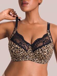 Bare Chapter 1pc Lace Patchwork Plus Size Wireless Bra - Multicolor - View 5