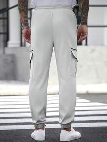 Manfinity CasualCool 男士成熟休閒淺灰色多口袋工裝束口休閒褲 - 淺灰色 - 查看 2