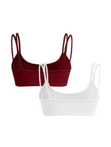 SHEIN Cheerettes 2件組女款素色休閒日常細肩帶運動內衣 - 彩色 - 查看 5