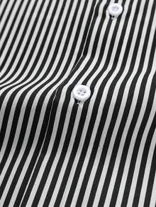 PEPSI X SHEIN PAVTROS, Co-Branded Men's Young Street Short Sleeve Shirt, Men's Vacation Shirt, Loose Fit, Blue And White Stripes, Fun Print, Suitable For Streetwear, Summer Vacation Essential, Ideal Gift For Boyfriend - Black - View 5