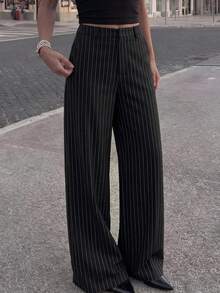 DAZY Women's Business Casual Striped Wide Leg Pants, Suitable For Commuting And Daily Wear - Black - View 4