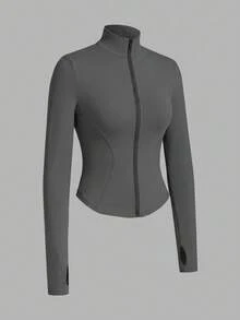 SHEIN EZwear 女款黑色針織防紫外線外套，適合秋冬穿著 - 灰色 - 查看 4
