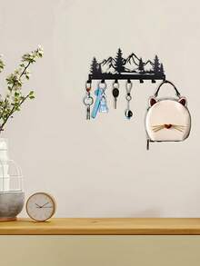 Charming Metal Forest Key Hook, Wall Mounted Key Holder Rack, Easy Install Entryway Organizer, Rustic Mountain Tree Wall Decor, Durable Metal Coat Hanger For Hats Towels Wallets, Modern Farmhouse Style Key Rack, Bathroom Bedroom Storage Accessories - Black - View 8
