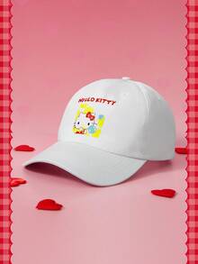 HELLO KITTY AND FRIENDS | SHEIN 1 قطعة قبعة بيسبول نسائية لطيفة بتصميم موديل رياضي كاجوال، تصميم IP Joint، مناسبة للاستخدام اليومي والكاجوال - أبيض - مشاهدة 1