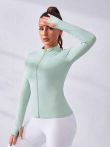 Eassivo Eassivo Women's Solid Color Zipper Casual Versatile Daily Commute Sports Jacket - Green - View 6