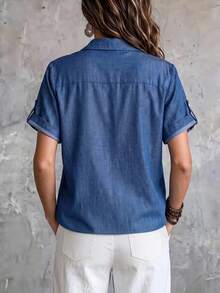 Glimmora Women's Denim Effect V-Neck Layered Top - Blue - View 2