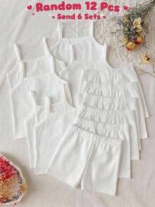 SHEIN 女童春夏細肩帶背心上衣與短褲純色/多色內著三件套「四季」 - 紫色 - 查看 1