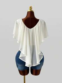 Sunspun American Street Style Sexy Pure Desire Round Neck Pullover Ruched Ruffle Asymmetrical Slightly Sheer Sleeveless Plus Size Blouse For Women - Apricot - View 2