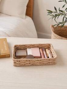 1Pc Handwoven Rectangular Storage Basket, Large Capacity Organizer Bin, Vanity Cosmetic Storage, Christmas Gift Basket - multicolor - View 4