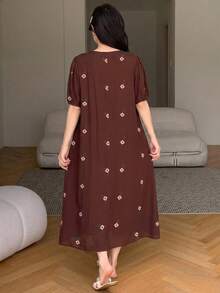 DAZY 花卉印花輕盈長洋裝夏季女款睡裙 - 棕色 - 查看 2